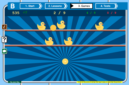 Screenshot of the Duck shoot game for learning and practicing math online