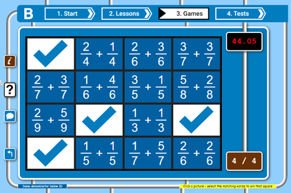 Free Math Games screenshot of 4 in a row game to learn k-8 math