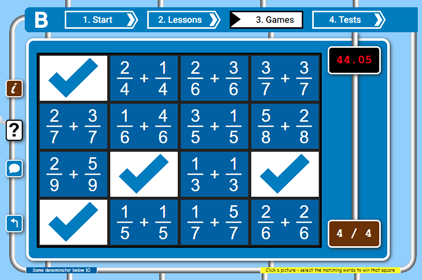 Free Maths Games screenshot of 4 in a row game to learn secondary maths