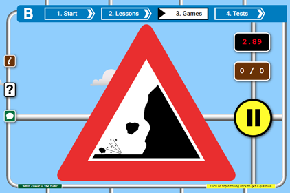 Screenshot of the Rock fall game for learning and practicing math online