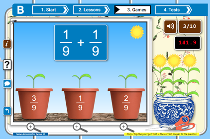 Free Math Games screenshot of Sow grow game for learning and practicing secondary math