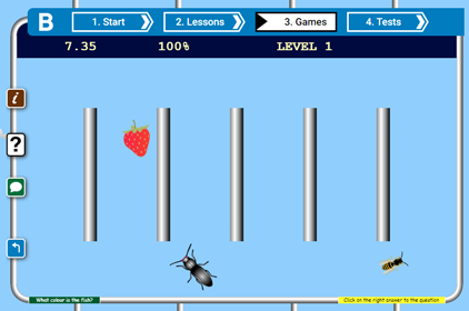 Screenshot of The beetle and the bee game for learning and practicing math online