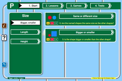 free-maths.games screenshot of Choosing a topic for reception