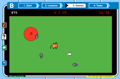Screenshot of the Cat and mouse game for learning and practicing math online