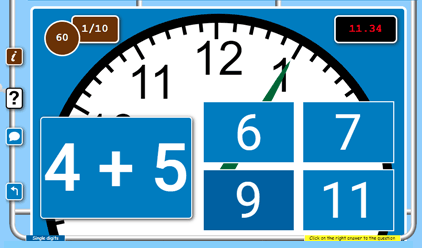 Screenshot of the Choose or lose game for learning and practicing kindergarten math online