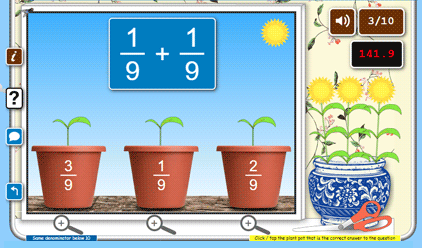 Screenshot of the Sow grow game for learning and practicing beginner maths online
