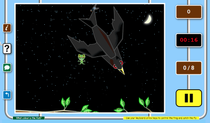 Screenshot of The frog flies game for learning and practicing beginner maths online