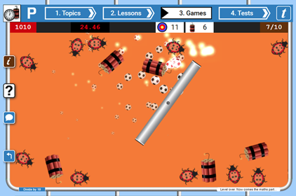 Screenshot of the UXO game for learning and practicing math online